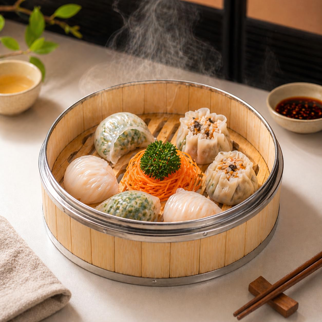 Gurubhai Equipments Bamboo Stainless Steel 26 Cm Steamer Basket with Lid – 1 Tier Round | Traditional Wooden Steamer for Momos, Dim Sum, Dumplings & Vegetables | Eco-Friendly Food Steamer for Healthy Cooking