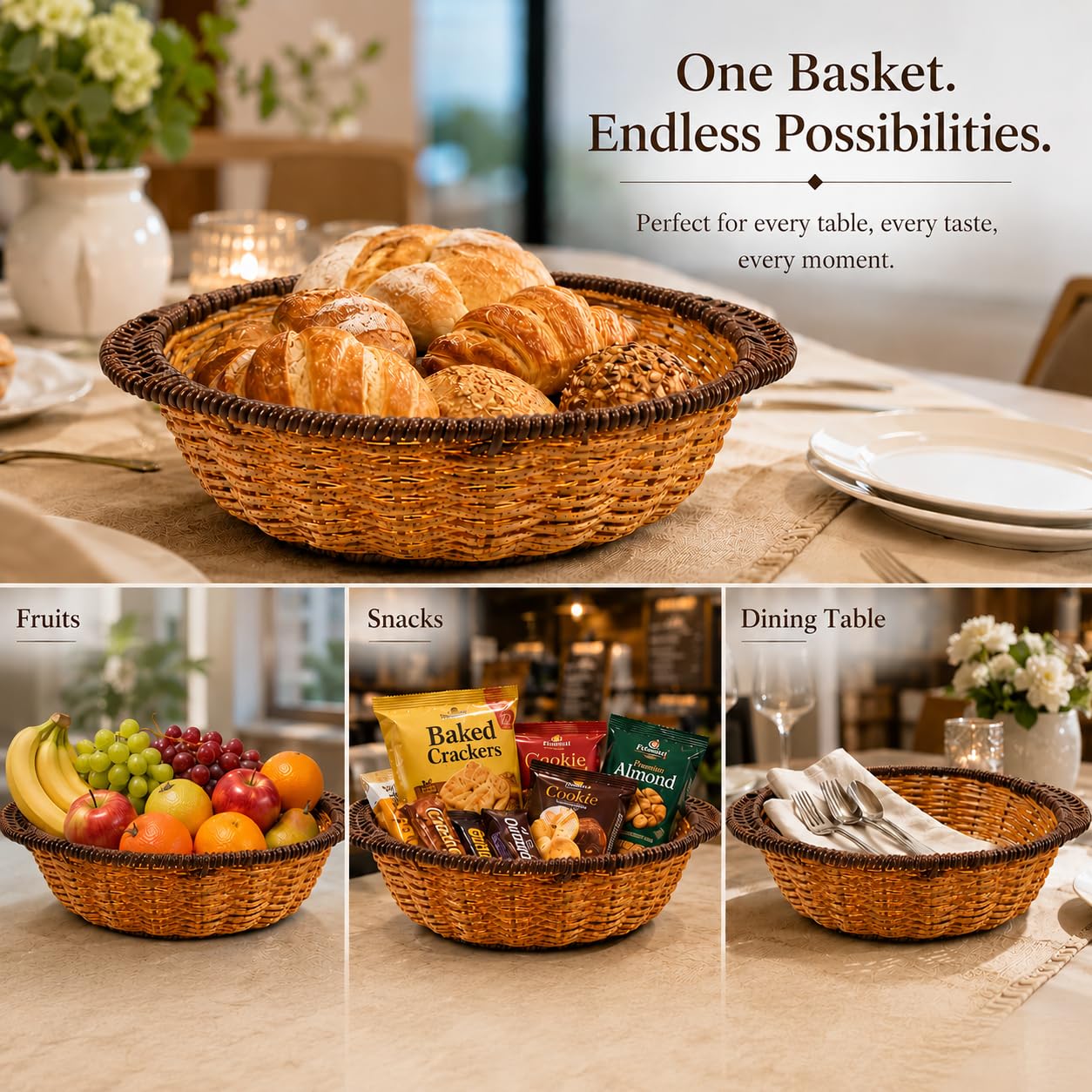 Gurubhai Equipments Wicker Basket with Handle, Handwoven Storage and Carry Basket for Home, Kitchen, Laundry and Gift Hampers (3)