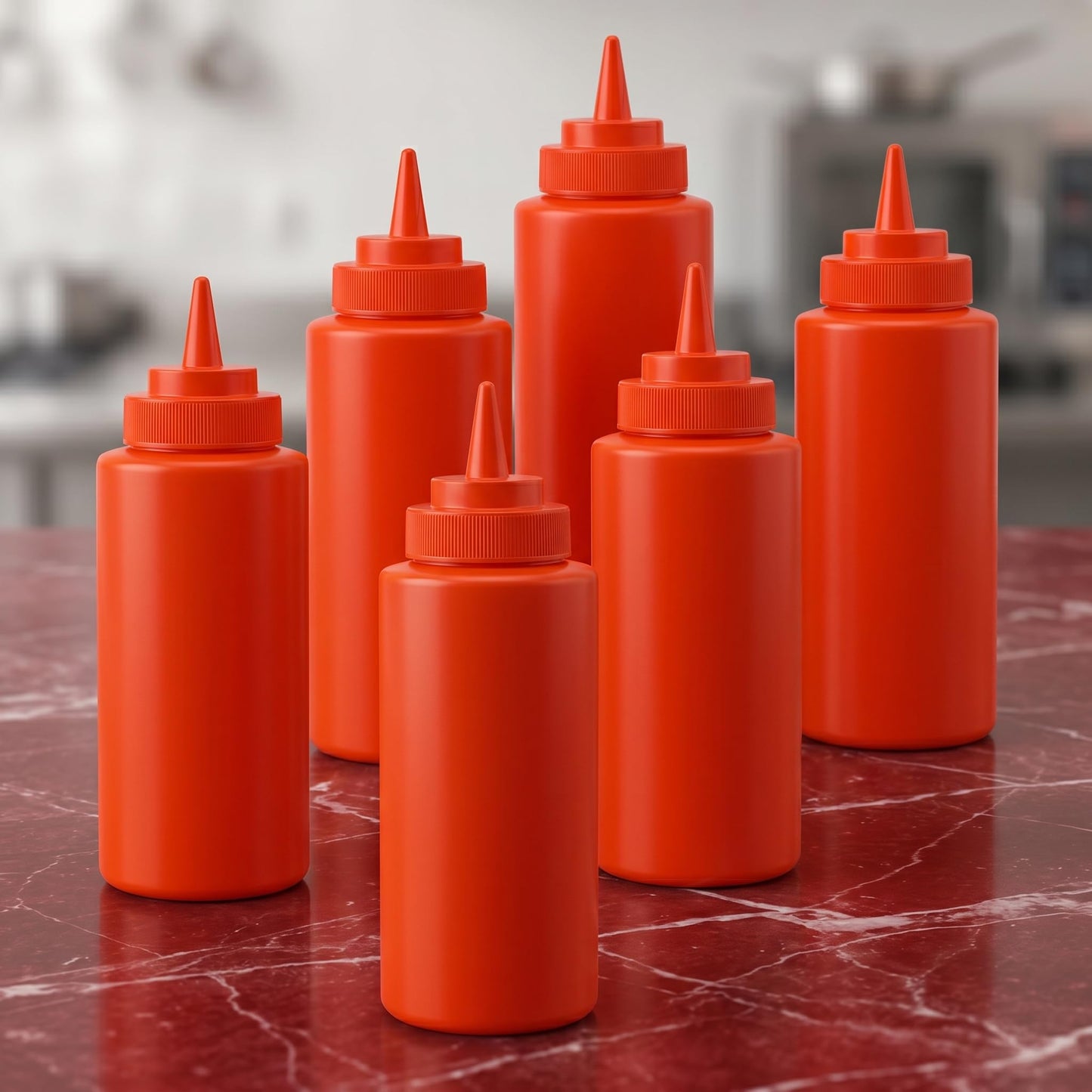 GURUBHAI EQUIPMENTS Ketchup Sauce Bottles | Commercial Squeeze Dispensers for Restaurants, Hotels, Cafeterias & Home Use | Reusable Plastic Bottle for Tomato Sauce, Chutney (SAUCE-BOTTLE-RED-1L-S6)