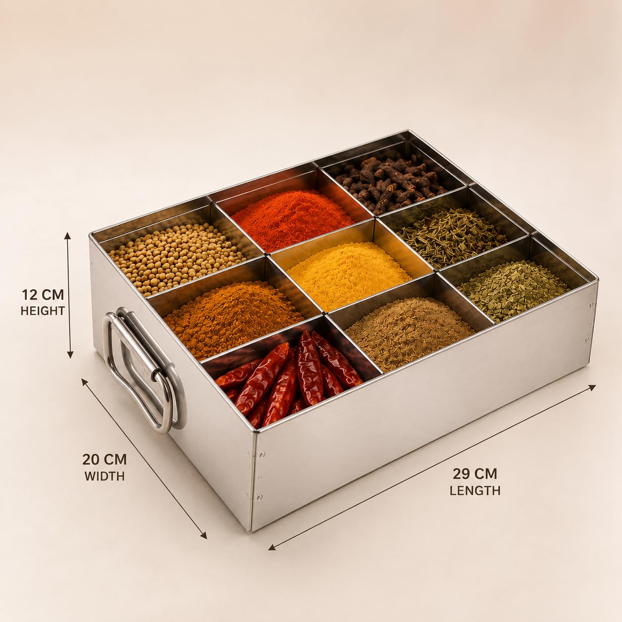 GURUBHAI EQUIPMENTS Stainless Steel Masala Peti 9 Compartments Spice Box Masala Dabba Kitchen Storage Container