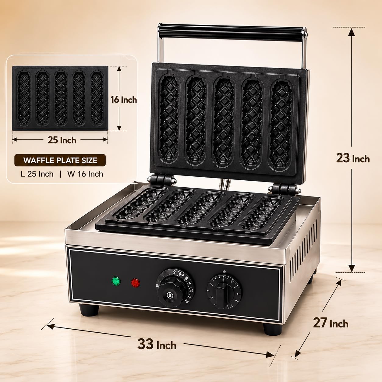Gurubhai Equipments 5 Stick Waffle Maker Machine, Commercial Electric Waffle Stick Maker, Professional Belgian Waffle Machine for Cafe Bakery