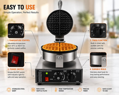 Gurubhai Equipments Commercial Waffle Maker Machine, Electric Belgian Waffle Baker, Professional Waffle Machine for Cafe Bakery Restaurant Food Stall