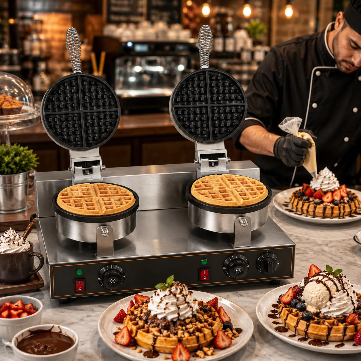Gurubhai Equipments Commercial Waffle Maker Machine, Electric Belgian Waffle Baker, Professional Waffle Machine for Cafe Bakery Restaurant Food Stall