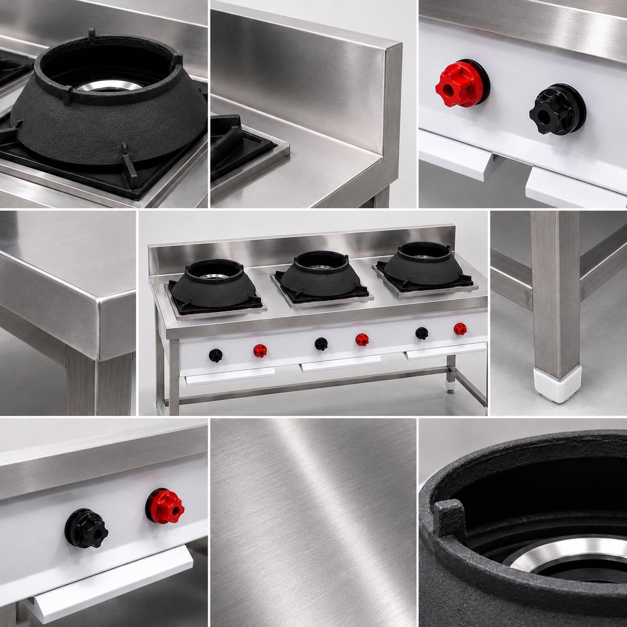 Gurubhai Equipments Stainless Steel Commercial Single Burner Gas Stove Table with Worktop Backsplash & Under Shelf for Hotel Restaurant Kitchen