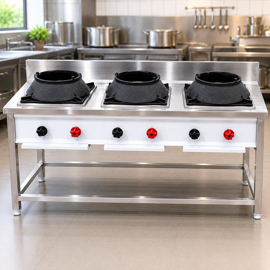 Gurubhai Equipments 4 Burner Stainless Steel Commercial Gas Stove Heavy Duty Cooking Range with Backsplash for Hotel Restaurant Industrial Kitchen
