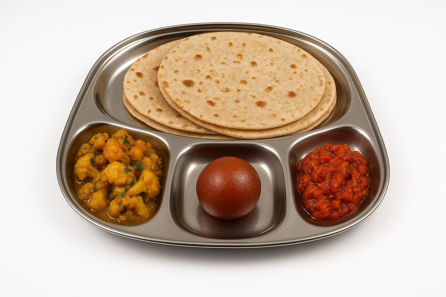 GURUBHAI EQUIPMENTS Stainless Steel Compartment Thali Plates with Sections | Durable Partition Plates for Mess, Canteen, Hostel & Home Dining