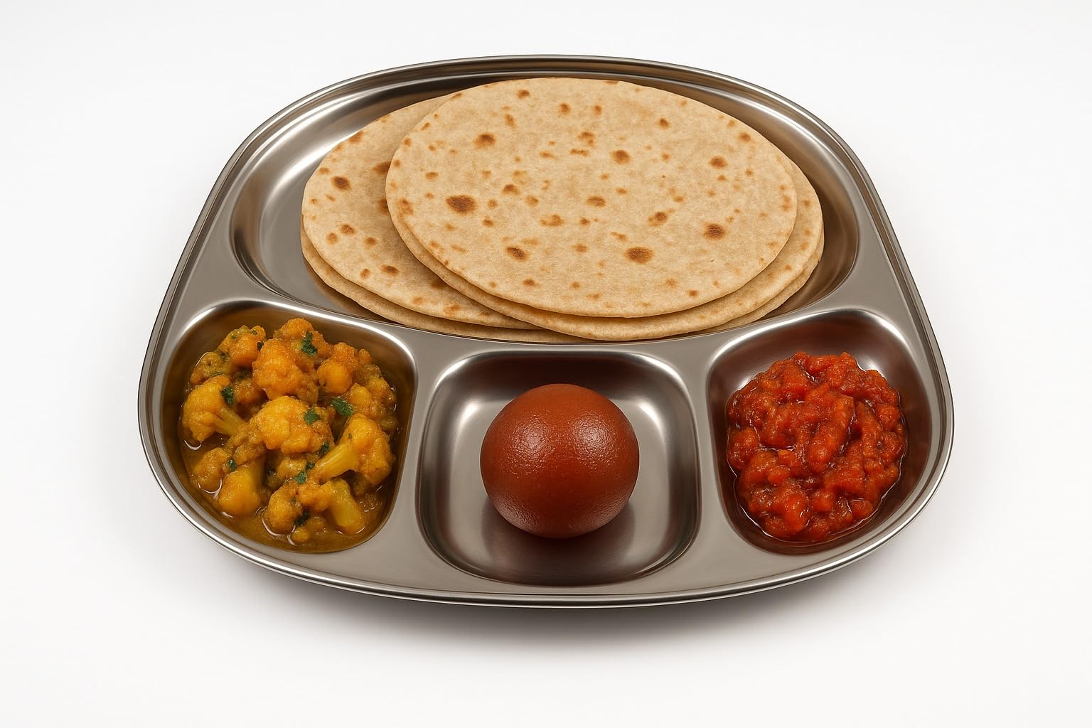 GURUBHAI EQUIPMENTS Stainless Steel Compartment Thali Plates with Sections | Durable Partition Plates for Mess, Canteen, Hostel & Home Dining