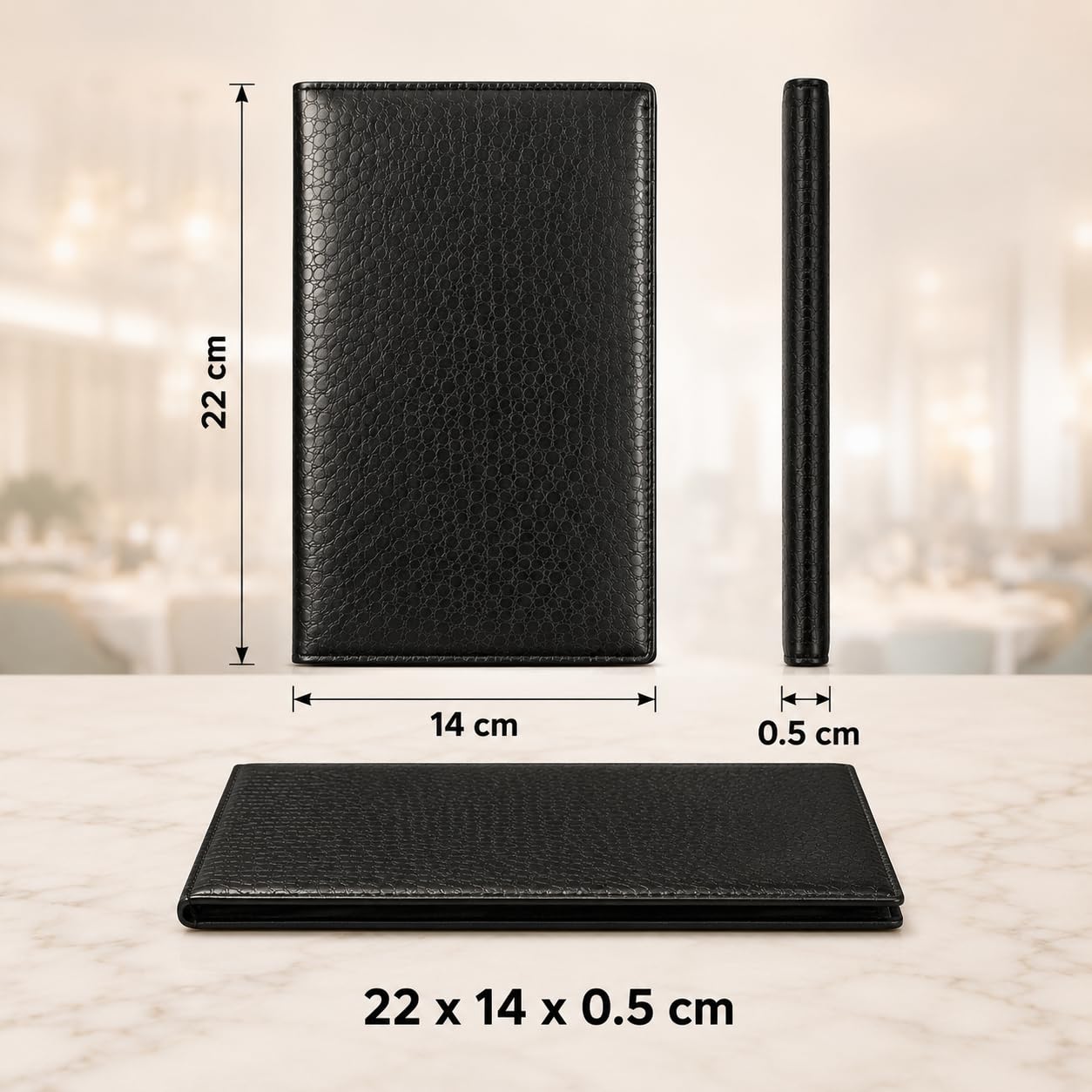 Gurubhai Equipments Restaurant Menu Folder – Set of 3 PU Leather Menu Holders with Transparent Sleeves | Durable, Easy-to-Clean Menu Covers for Hotels, Cafes, Bars & Restaurants