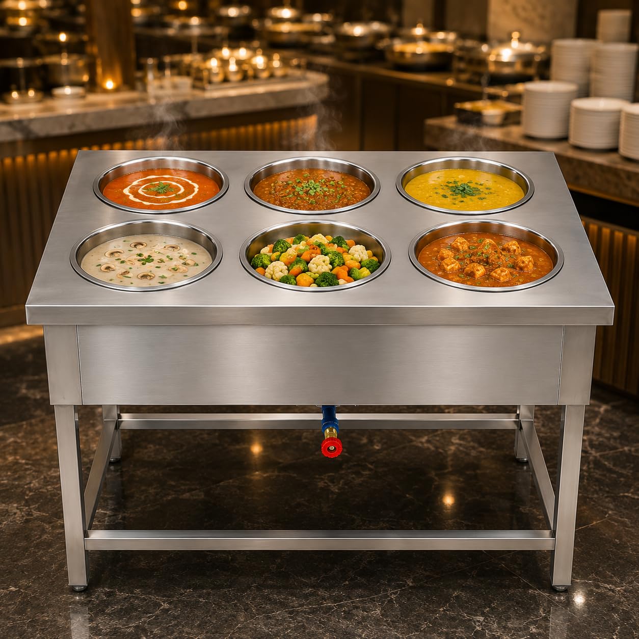 Gurubhai Equipments Electric Bain Marie Commercial Food Warmer Steam Table Buffet Counter for Restaurant Catering