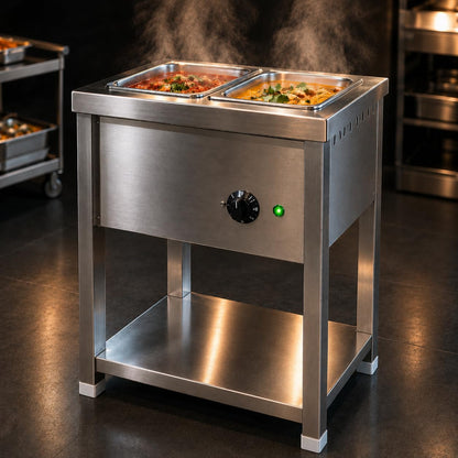 Gurubhai Equipments 1/2 2GN Electric Autocut Bain Marie Commercial Food Warmer Stainless Steel Steam Table Buffet Counter with Undershelf for Restaurant Catering