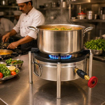 Gurubhai Equipments 12x12 Inch Catering Burner Heavy Duty Commercial LPG Gas Stove Stainless Steel Cooktop for Hotel Restaurant Catering Kitchen