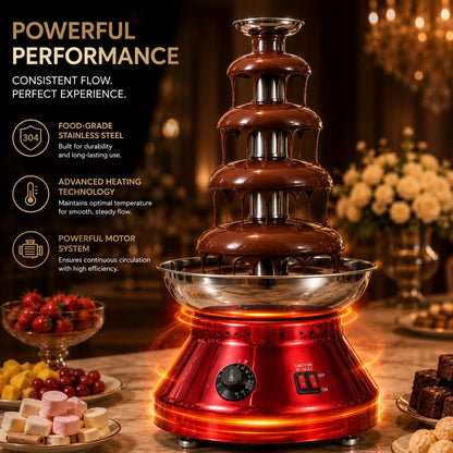 Gurubhai Equipments Electric Chocolate Fountain Machine with Stainless Steel Tower | 5-Tier Chocolate Fountain | Motor & Heating Control for Parties, Hotels, Catering & Events