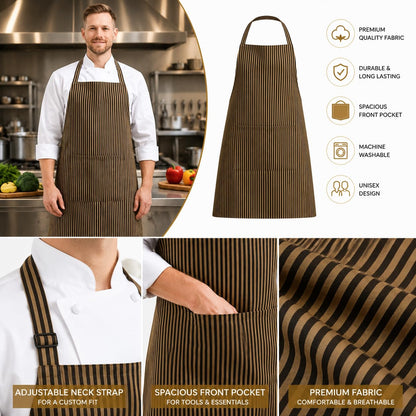 GURUBHAI EQUIPMENTS Chef Apron with Matching Chef Hat | Kitchen Apron with Front Pocket for Men & Women | Professional Cooking Uniform for Restaurants, Cafés & Catering Use