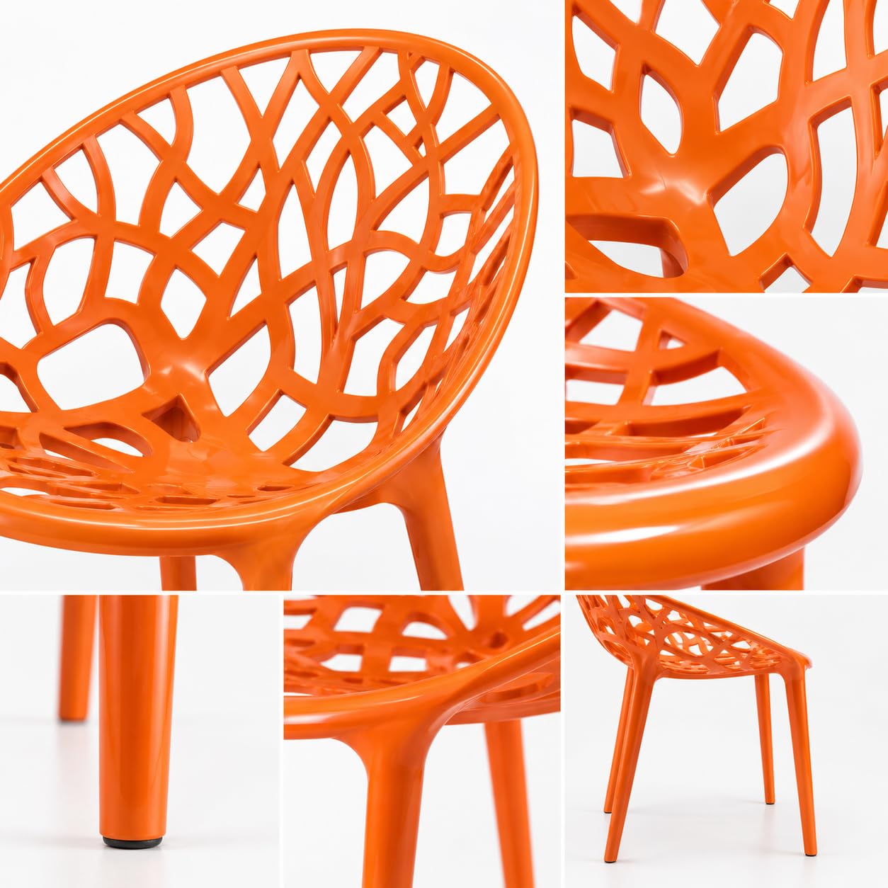 GURUBHAI EQUIPMENTS Plastic Dining Chair Cafe Restaurant Chair Commercial Seating for Home Indoor Outdoor Use Orange Pack of 4