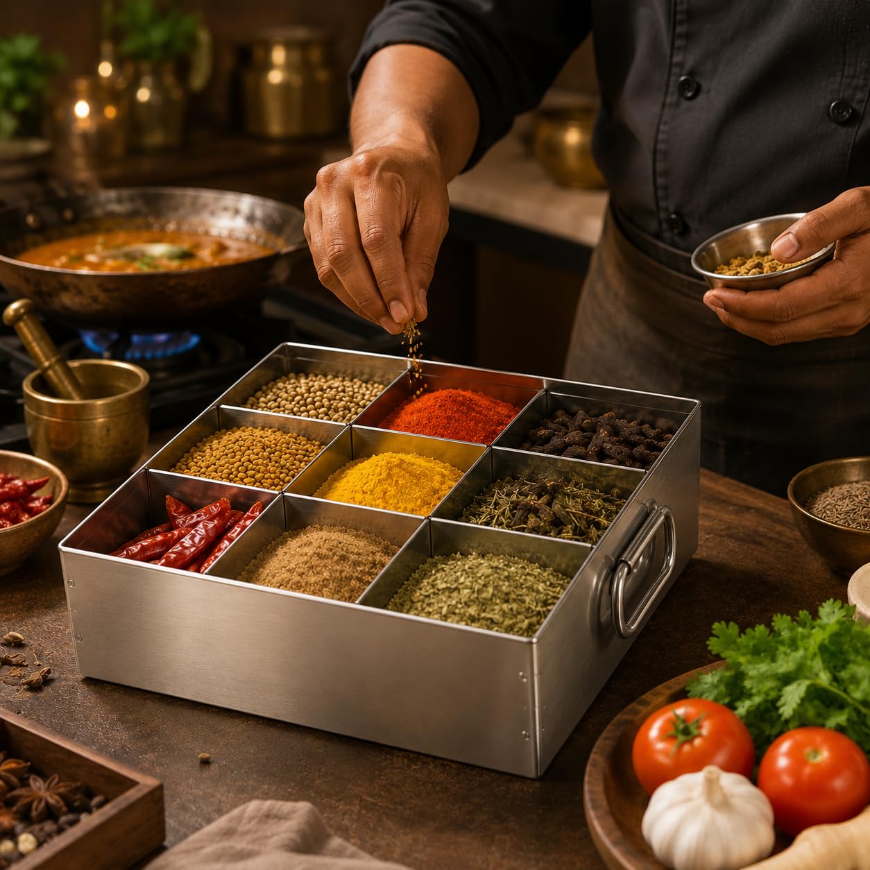 GURUBHAI EQUIPMENTS Stainless Steel Masala Peti | Compartments Spice Box | Masala Container | Spice Box for Kitchen, Restaurant & Hotel use