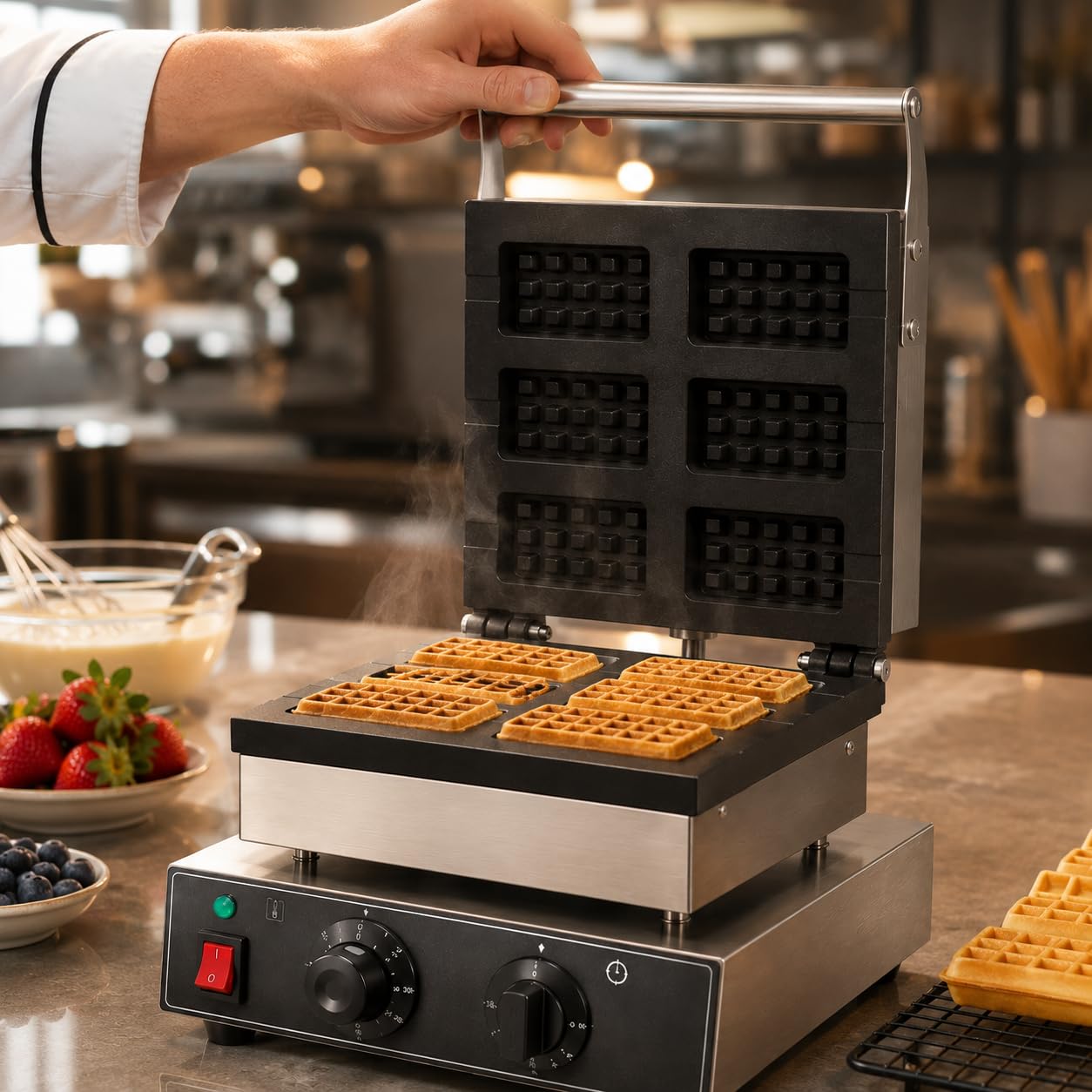 Gurubhai Equipments Commercial Waffle Maker Machine, Electric Belgian Waffle Baker, Professional Waffle Machine for Cafe Bakery Restaurant Food Stall