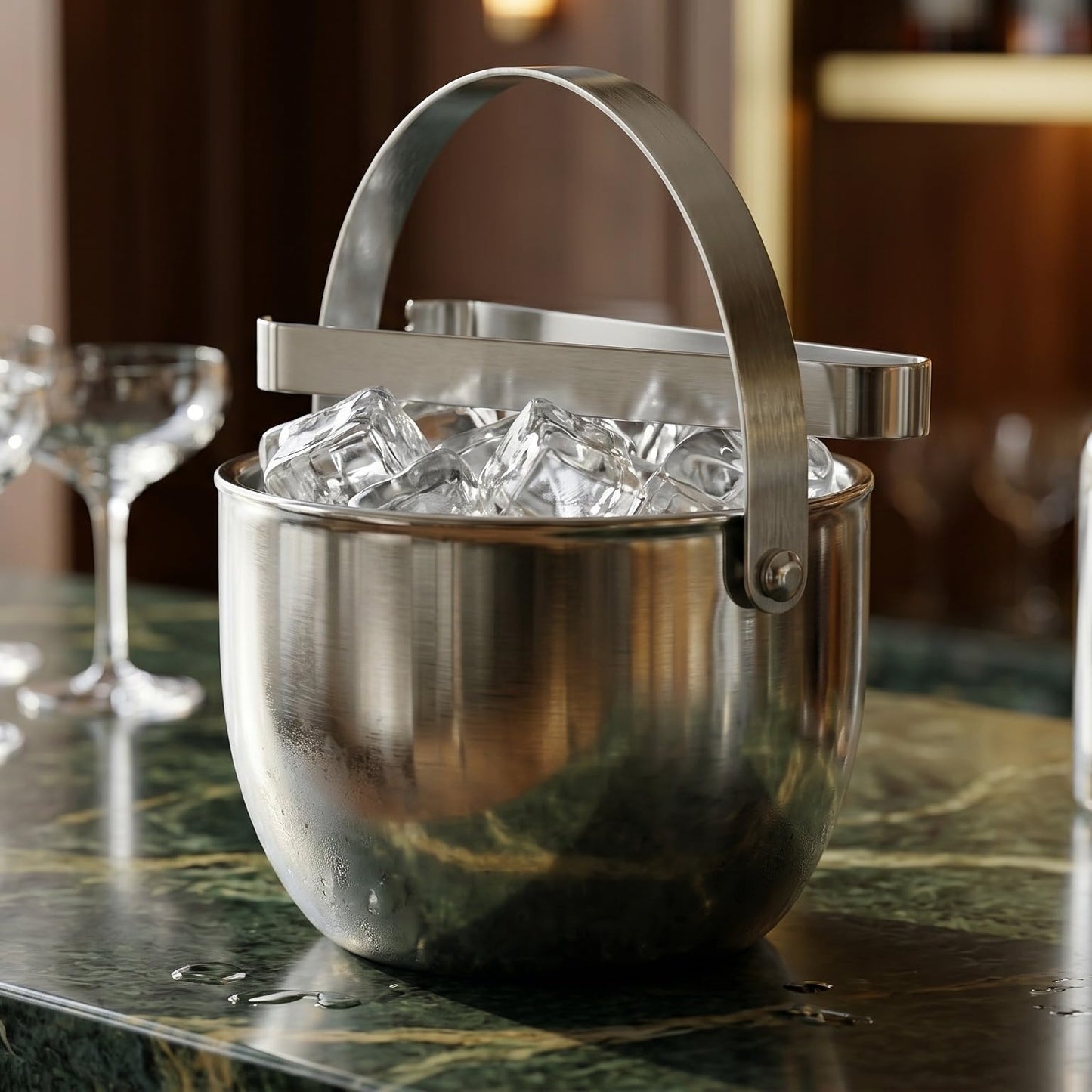 Gurubhai Equipments Stainless Steel Ice Bucket with Ice Tong & Carry Handle Double Wall Ice Bucket for Bar Party Wine Champagne Beer Ice Storage