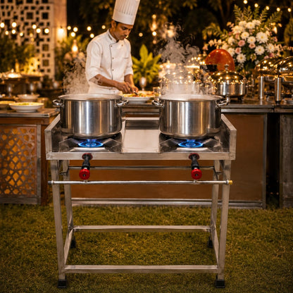 Gurubhai Equipments Stainless Steel Folding Single Burner Gas Stove – Portable Bhatti Range with Side Wall & Control Valve | Ideal for Outdoor Catering, Food Stalls & Commercial Use