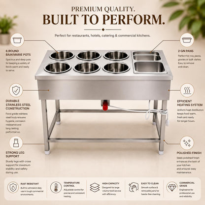 Gurubhai Equipments Electric Bain Marie Counter – Commercial Food Warmer GN Pans for Buffet, Restaurant, Hotel & Catering Service