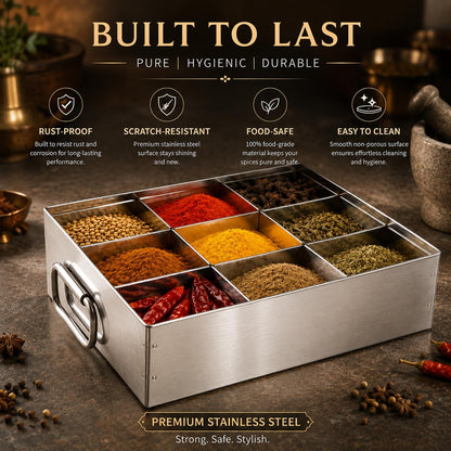 GURUBHAI EQUIPMENTS Stainless Steel Masala Peti | Compartments Spice Box | Masala Container | Spice Box for Kitchen, Restaurant & Hotel use