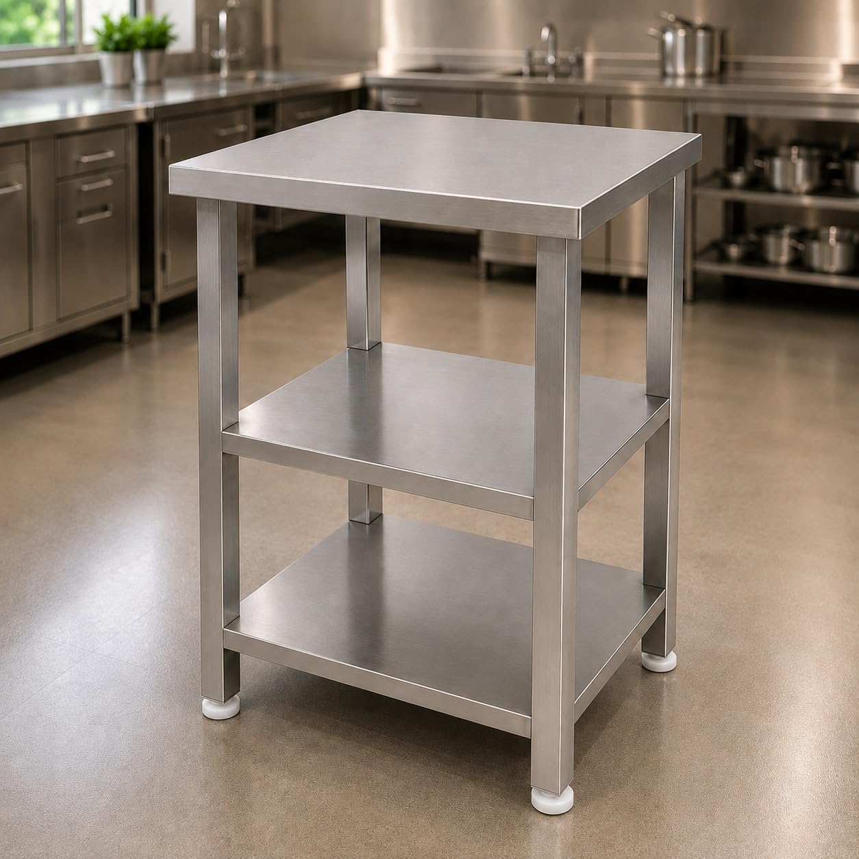 GURUBHAI EQUIPMENTS Kitchen Service Table Commercial Work Table with 2 Storage Shelves for Restaurant Hotel Catering Kitchen