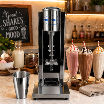 Gurubhai Equipments Electric Stainless Steel Single Head Milkshake Maker, 2-Speed Commercial Mixer With 220V, Includes Mixing Cup, Ideal For Smoothies Heavy-Duty Drink Blender (Single Head),560 Watts