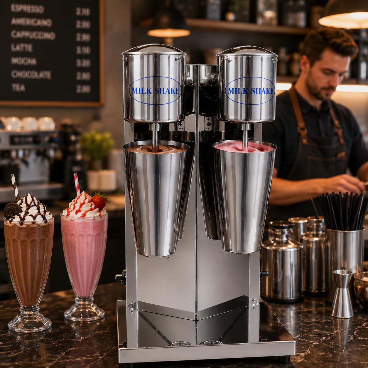 Gurubhai Equipments Electric Stainless Steel Double Head Milkshake Maker, 2-Speed Commercial Mixer With 220V, Includes Mixing Cup, Ideal For Smoothies & Shakes Heavy-Duty Drink Blender,560 Watts