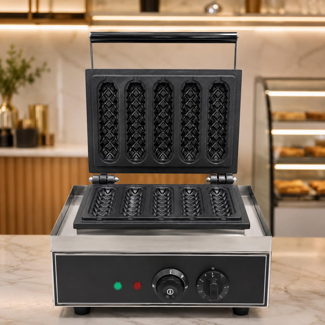 Gurubhai Equipments 5 Stick Waffle Maker Machine, Commercial Electric Waffle Stick Maker, Professional Belgian Waffle Machine for Cafe Bakery