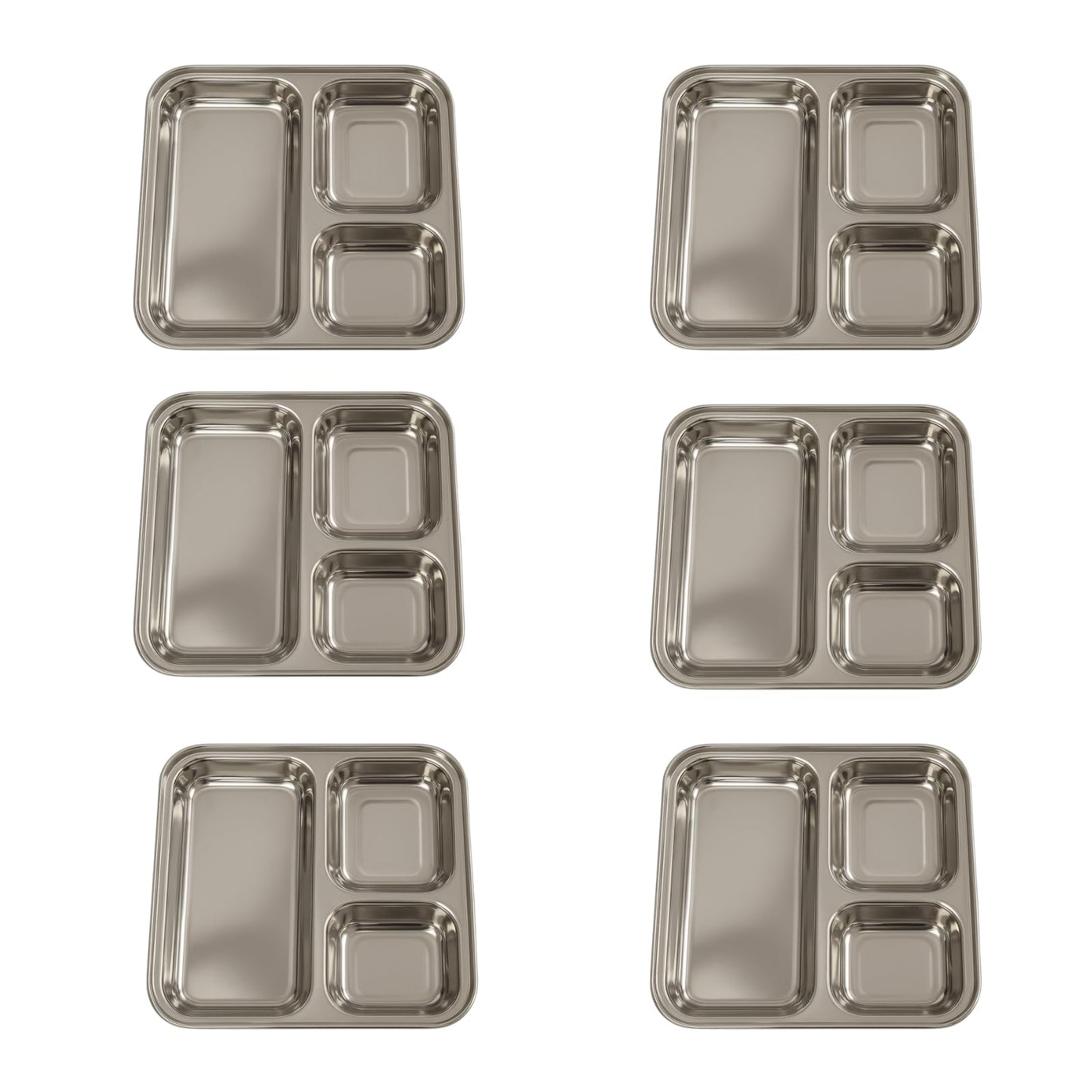 GURUBHAI EQUIPMENTS Stainless Steel Pav Bhaji Plates – Set of 6 | 3-in-1 Compartment Plate for Snacks, Chutney & Pav Bhaji | Durable, Rust-Free & Easy to Clean – Ideal for Home & Restaurant Use