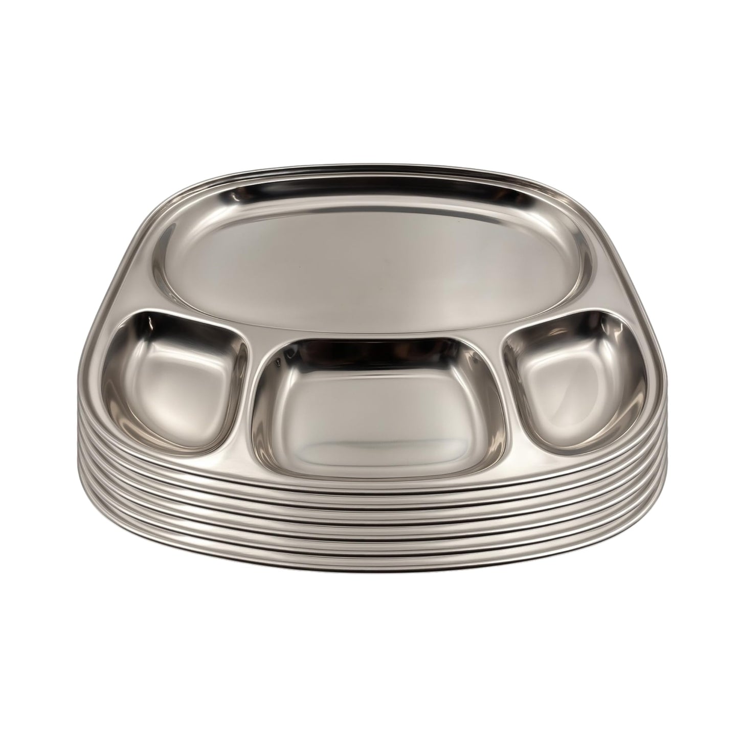 GURUBHAI EQUIPMENTS Stainless Steel 4 Section Compartment Thali Plates Set of 6 for Mess, Canteen, Hostel & Home Dining