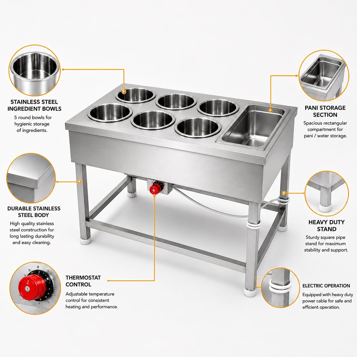 Gurubhai Equipments Electric Bain Marie Counter – Commercial Food Warmer GN Pans for Buffet, Restaurant, Hotel & Catering Service