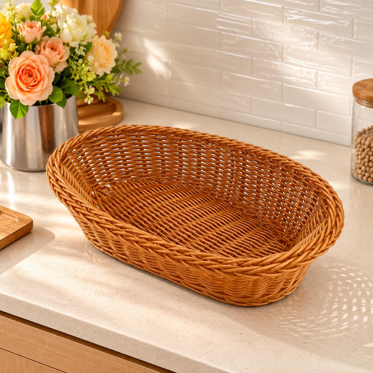 Gurubhai Equipments Rattan-Style Bread & Roti Basket – Set of 6 | Oval Woven Serving Basket for Snacks, Bakery Items, Chapati & More | Lightweight & Easy-to-Clean for Homes, Cafés & Restaurants