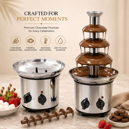 Gurubhai Equipments Electric Chocolate Fountain Machine with Stainless Steel Tower | 3-Tier Chocolate Fountain | Motor & Heating Control for Parties, Hotels, Catering & Events