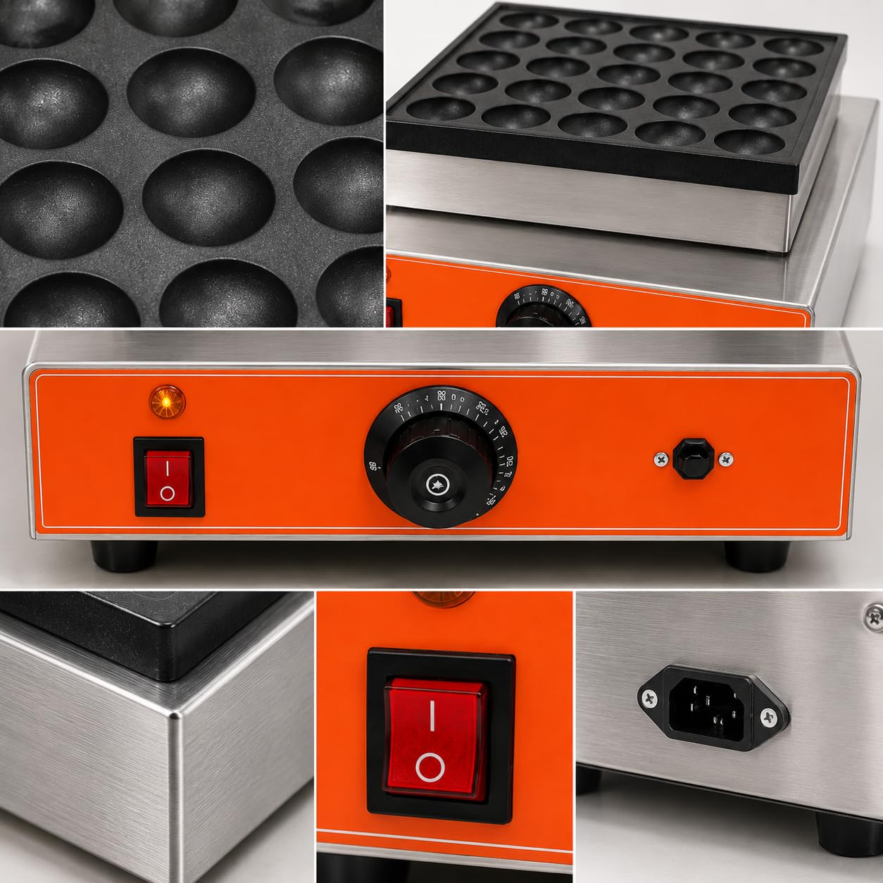 Gurubhai Equipments Commercial Mini Pancake Maker, Electric Dutch Pancake Machine with Multi Cavity Plate, Fast Heating Baker for Cafe Restaurant