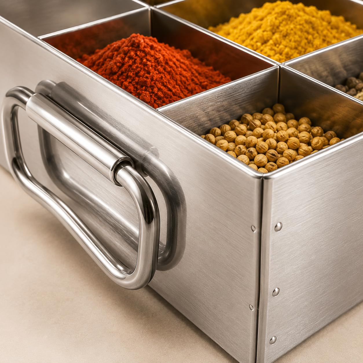 GURUBHAI EQUIPMENTS Stainless Steel Masala Peti 9 Compartments Spice Box Masala Dabba Kitchen Storage Container