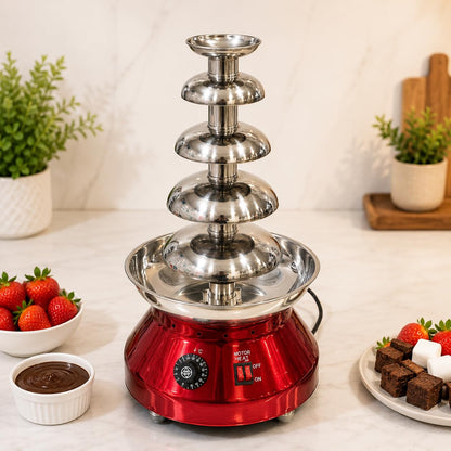 Gurubhai Equipments Electric Chocolate Fountain Machine with Stainless Steel Tower | 3-Tier Chocolate Fountain | Motor & Heating Control for Parties, Hotels, Catering & Events