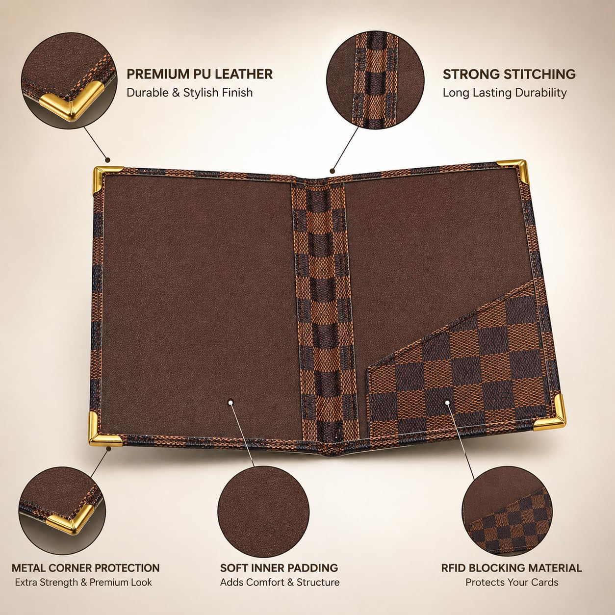 Gurubhai Equipments Premium Bill Folder – Pack of 6 | PU Leather Restaurant Check Presenter with Cash & Card Pocket | Durable & Stylish for Hotels & Cafés (Heavy Dark Brown)