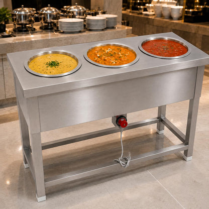 Gurubhai Equipments Electric Bain Marie Commercial Food Warmer Steam Table Buffet Counter for Restaurant Catering