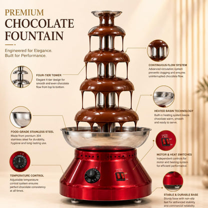 Gurubhai Equipments Electric Chocolate Fountain Machine with Stainless Steel Tower | 5-Tier Chocolate Fountain | Motor & Heating Control for Parties, Hotels, Catering & Events