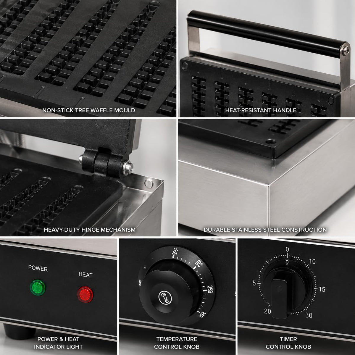 Commercial 6-Lolly Electric Waffle Maker with Timer & Temperature Control 16x38 - product view 6