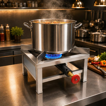 Gurubhai Equipments 12x12 Inch Square Catering Burner Heavy Duty Stainless Steel LPG Gas Stove Commercial Cooktop for Hotel Restaurant Catering Kitchen