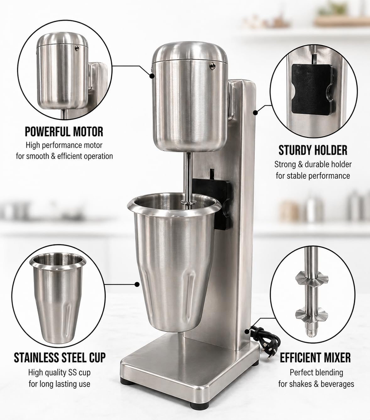 Gurubhai Equipments Commercial Milkshake Machine 280W Electric | Single Jar Stainless Steel Milk Shake Mixer with 750 ml Glass | Heavy Duty Milkshake Blender for Cafes, Juice Centers & Restaurants