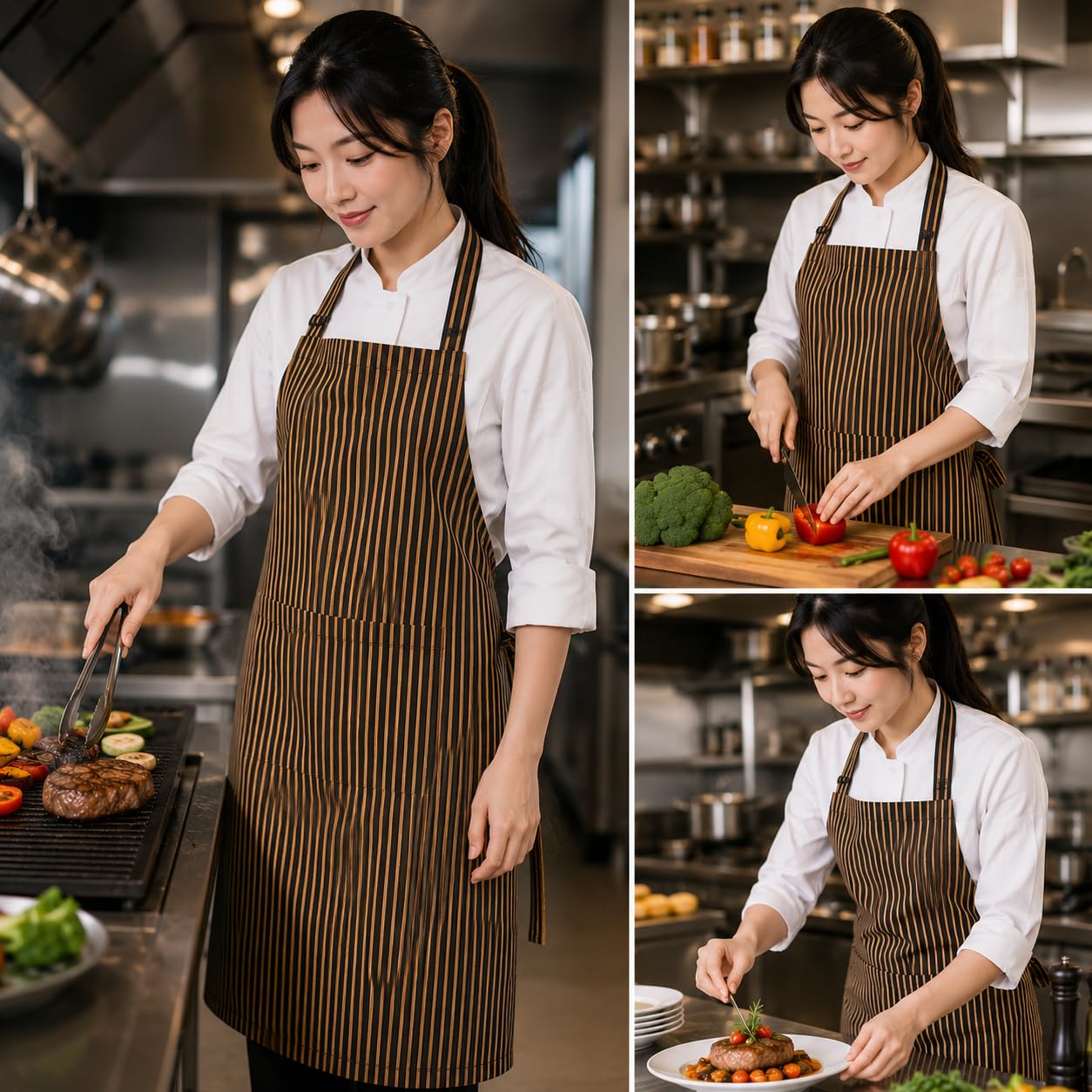 GURUBHAI EQUIPMENTS Chef Apron with Matching Chef Hat | Kitchen Apron with Front Pocket for Men & Women | Professional Cooking Uniform for Restaurants, Cafés & Catering Use