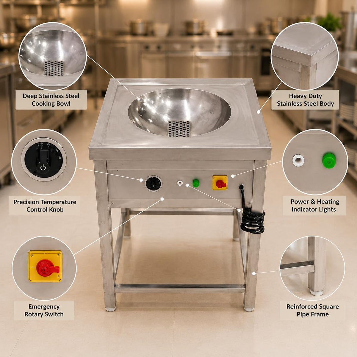 Commercial Electric Kadai with Drainage 24x24 - product view 5