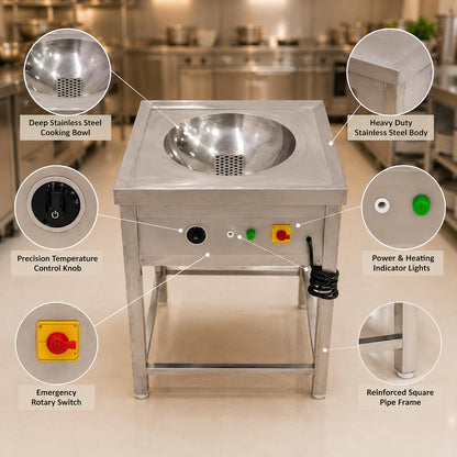 Commercial Electric Kadai with Drainage 24x24 - product view 5