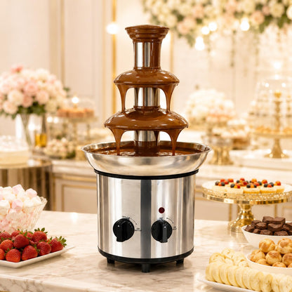 Gurubhai Equipments Electric Chocolate Fountain Machine with Stainless Steel Tower | 3-Tier Chocolate Fountain | Motor & Heating Control for Parties, Hotels, Catering & Events