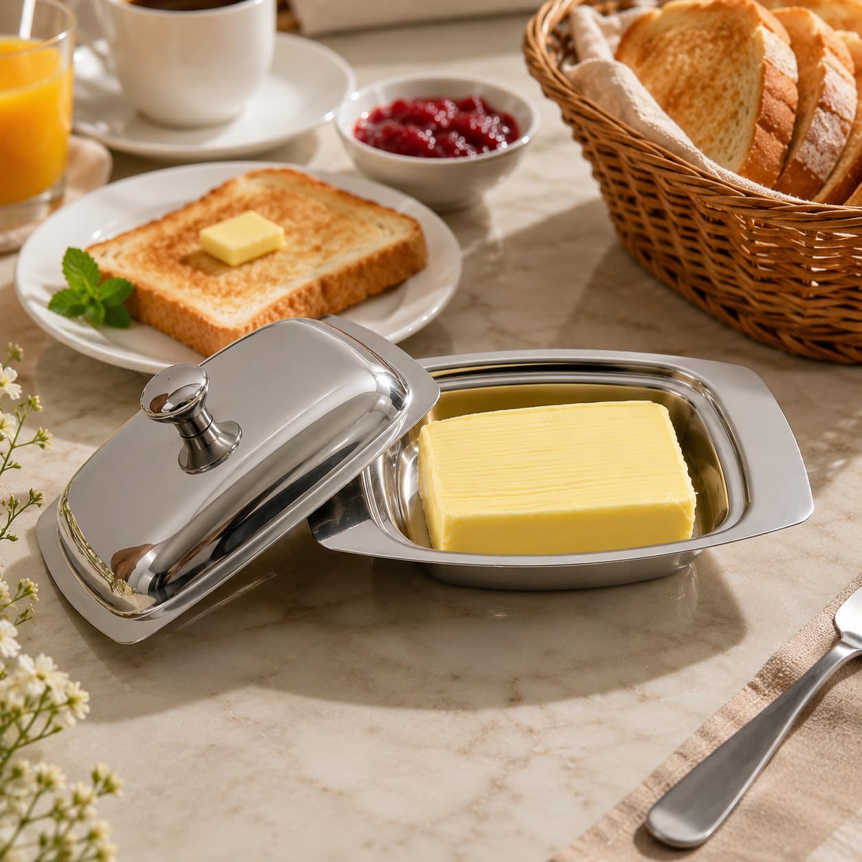 Gurubhai Equipments Stainless Steel Butter Dish with Lid – Rust-Free Butter Box for Storage & Table Serving | Elegant Serveware for Home, Café & Restaurant Use