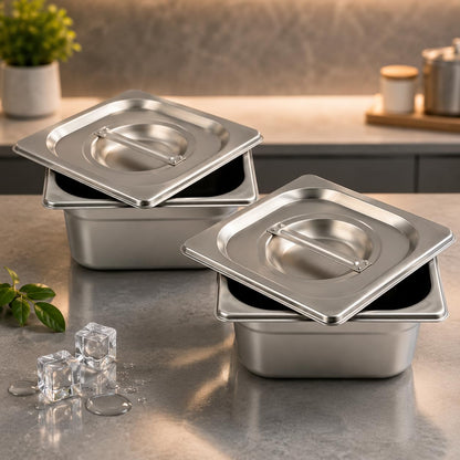 GURUBHAI EQUIPMENTS Gn Pan Food Container 1/2 100mm (4" Deep) Stainless Steel Gastronorm Pan with Lid-(Set of 1) – Easy-to-Clean Food Storage Solution for Commercial Kitchens, Catering use