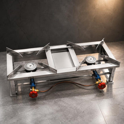 Gurubhai Equipments Double Catering Burner Commercial LPG Gas Stove Heavy Duty Cooking Range for Hotel Restaurant Catering Kitchen