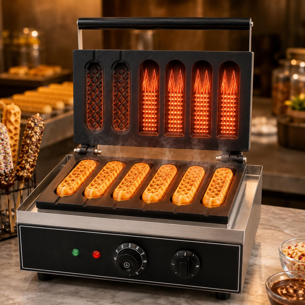 Gurubhai Equipments Corn Hot Dog Waffle Machine, Commercial Electric Corn Dog Maker, Professional Hot Dog Baker for Cafe Bakery Restaurant
